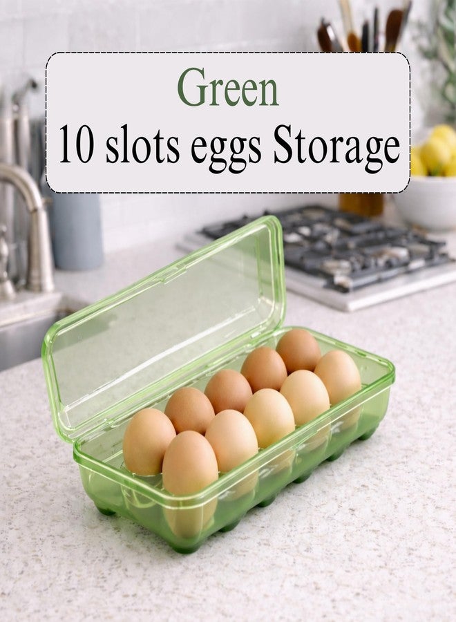 HoopVool Egg Storage for Refrigerator, Egg Holder for Fridge, Portable Egg Organizer with Lid, Stackable Egg Storage with Safety Buckle (10-Slots, Green) - Image 2